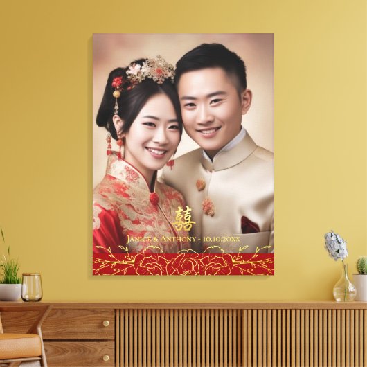 Bloemen Chinees bruidspaar foto dubbel xi Canvas Afdruk (Insitu (Woonkamer))