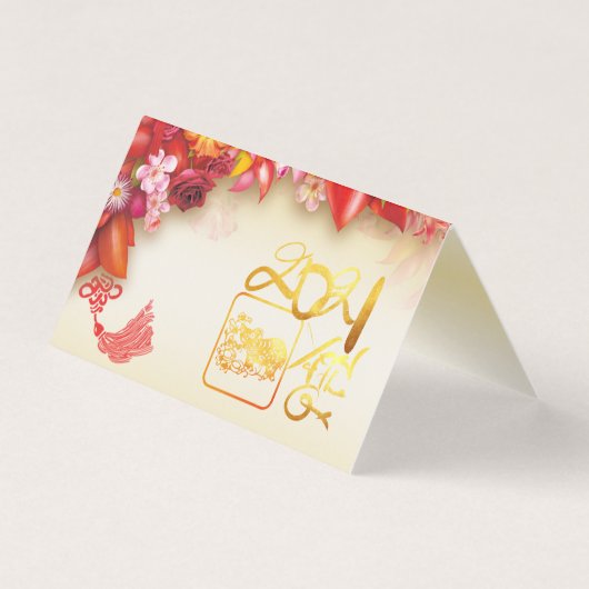 Bloemen Chinees goud Papier-gesneden Ox 2021 pack Kaart (Voorkant)