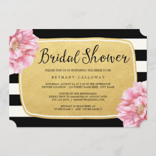 Bloemen Chique Bruids Douche Uitnodiging / Goud