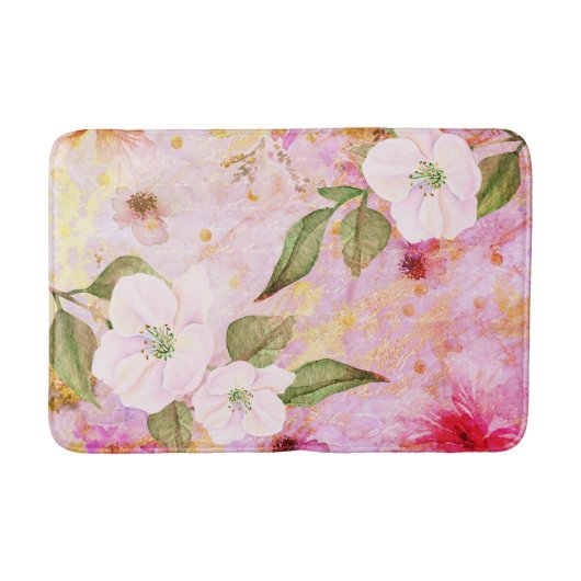 Bloemen  chique roze gouden waterverf script badmat (Voorkant)