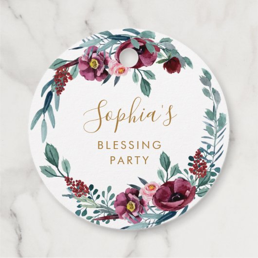 Bloemen Christelijke Moeder en Baby Zegen Feest Bedankjes Labels (Achterkant)