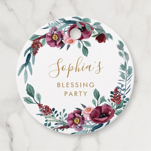 Bloemen Christelijke Moeder en Baby Zegen Feest Bedankjes Labels (Voorkant)