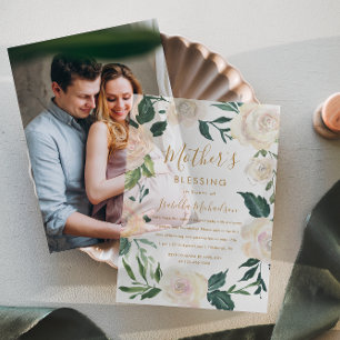 Bloemen Christelijke Moeder en Baby Zegen Feest Vellum Uitnodigingen