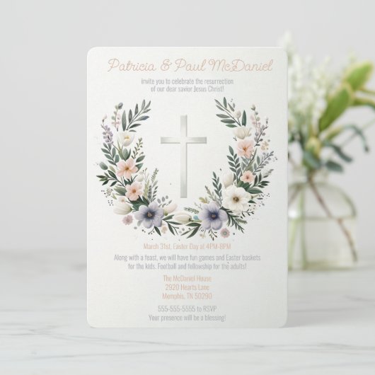 Bloemen Christendom Cross Paasfeest Kaart (Staand voorkant)