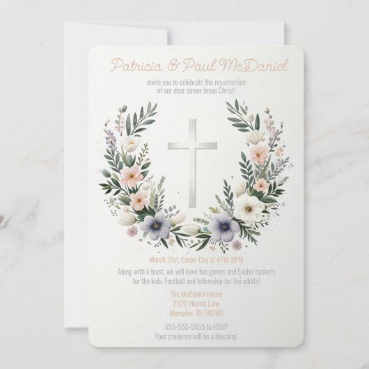 Bloemen Christendom Cross Paasfeest Kaart (Voorkant)