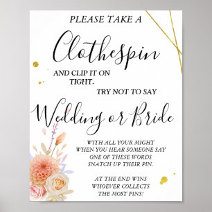 Bloemen Clothespin vrijgezellenfeest spel teken Poster