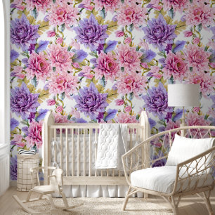 Bloemen collage muur muurschildering roze paarse c behang