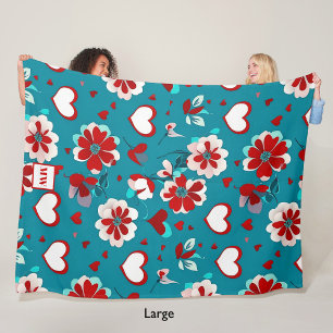 Bloemen Coquette harten en bloemen monogram Fleece Deken