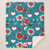Bloemen Coquette harten en bloemen monogram Sherpa Deken (Voorkant)