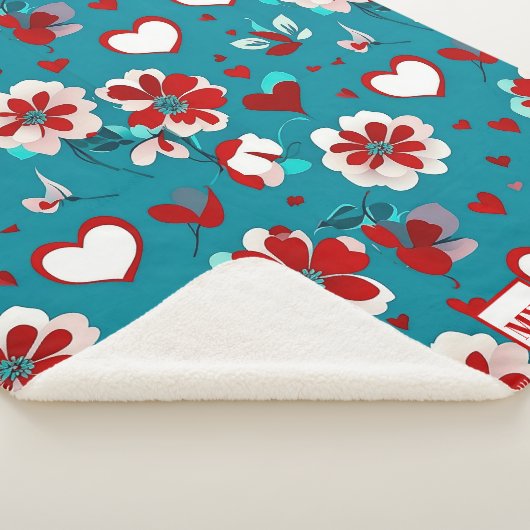 Bloemen Coquette harten en bloemen monogram Sherpa Deken (3/4)
