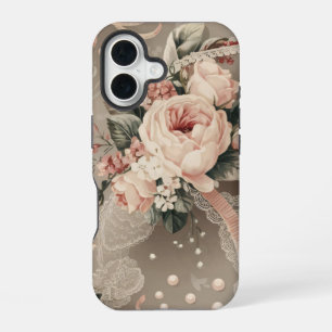 Bloemen Coquette Patroon Gedempte Tinten iPhone 16 Hoesje