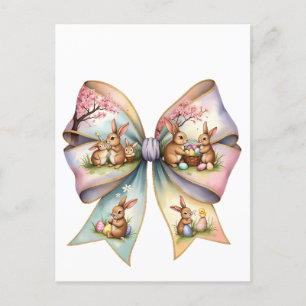 Bloemen Cottontail Bunny Coquette Bow Konijn Pasen Feestdagenkaart