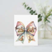 Bloemen Cottontail Bunny Coquette Bow Konijn Pasen Kaart (Staand voorkant)