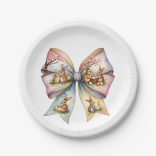 Bloemen Cottontail Bunny Coquette Bow Konijn Pasen Papieren Bordje
