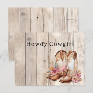 Bloemen Cowgirl Laarzen Ivoor Faux Hout gepersonal Briefkaart