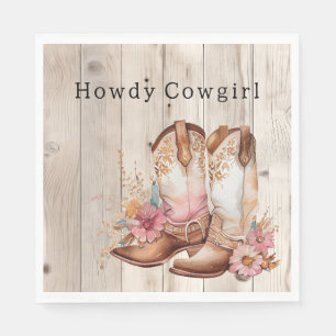 Bloemen Cowgirl Laarzen Ivoor Faux Hout gepersonal Servet
