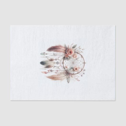 Bloemen Crystal Feather Dreamcatcher Boho Tissuepapier (Voorkant)