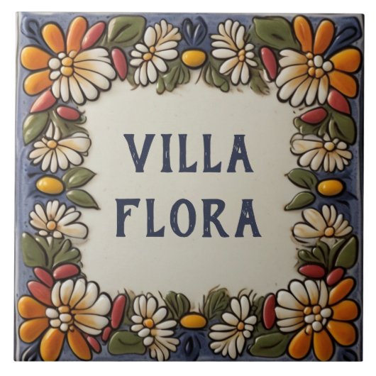  Bloemen Custom House Name Bord Sign Plaque Tegeltje (Voorkant)