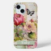 Bloemen Custom Name Scrapbook Collage Roze Case-Mate iPhone Case (Achterkant)