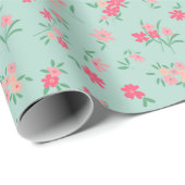 Bloemen Dainty Pink Blauwgroen Cadeaupapier (Rol Hoek)