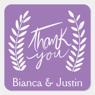 Bloemen dank u Paarse witte laurel krans namen Vierkante Sticker