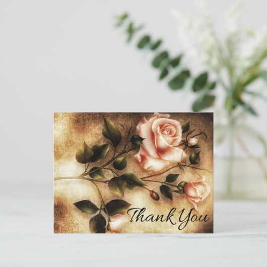 bloemen Dank u roze bloemen Briefkaart (Staand voorkant)