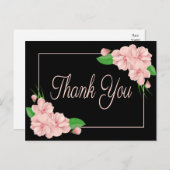 Bloemen Dank u Roze Bloemen Zwart Trouwfeest Briefkaart (Voorkant / Achterkant)
