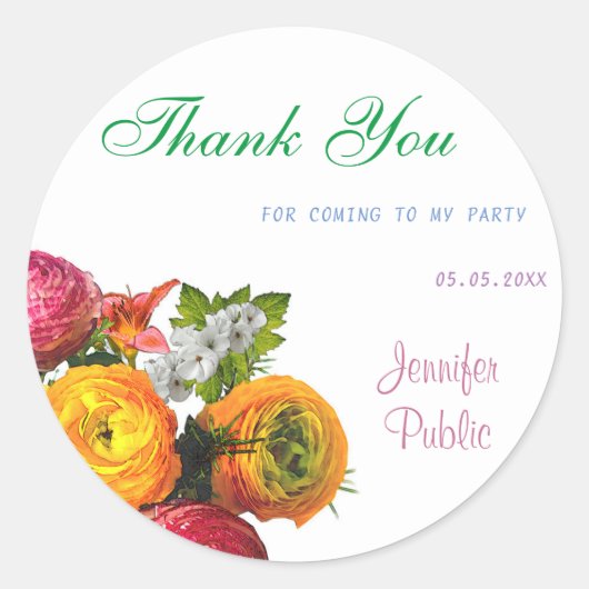 Bloemen dank u Sjabloon Waterverf pastel kleuren Ronde Sticker (Voorkant)