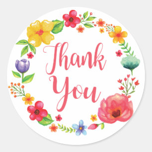 Bloemen dank u Waterverf roze rode bloemkrans Ronde Sticker