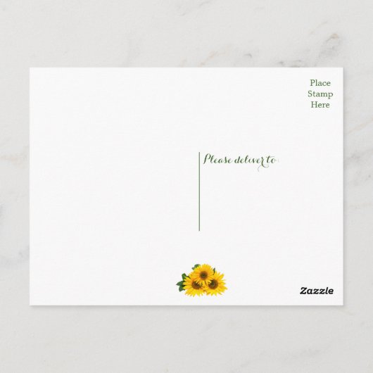 Bloemen Dank u Zonnebloemen Geel & Groene Bloemen Briefkaart (Achterkant)