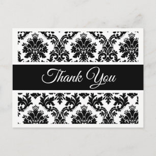 Bloemen Dank U Zwart-Wit Damask Briefkaart
