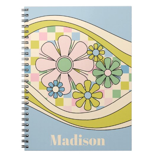 Bloemen Daydream Retro 60s pastel geruit patroon Notitieboek (Voorkant)