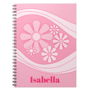 Bloemen Daydream Retro 60s Roze gepersonaliseerd Notitieboek