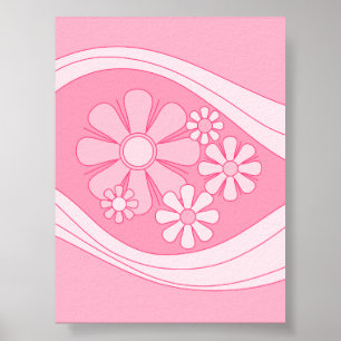 Bloemen Daydream Retro 60s Roze Pastel Bloemen Poster
