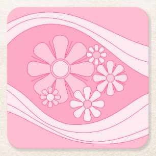 Bloemen Daydream Retro 60s roze pastel Vierkante Kartonnen Onderzetter