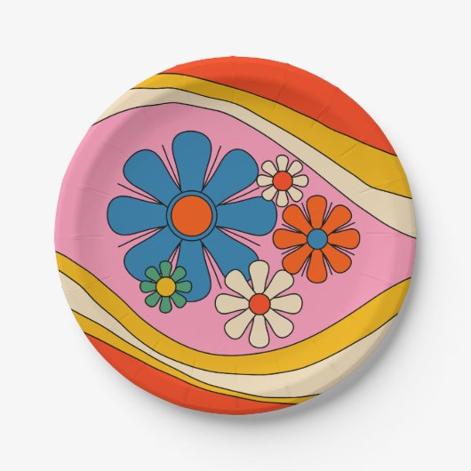 Bloemen Daydream Retro Flower Power 60s 70s Papieren Bordje (Voorkant)