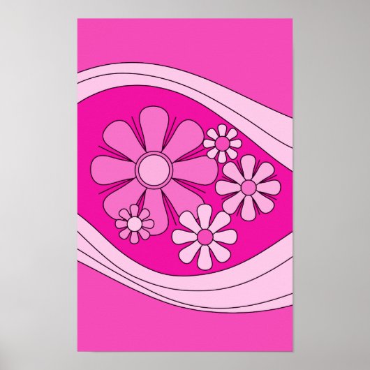Bloemen Daydream Retro Hot Pink 60s Bloemen Poster (Voorkant)
