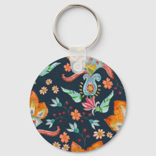 Bloemen Delight: Waterverf bloementextuur Sleutelhanger