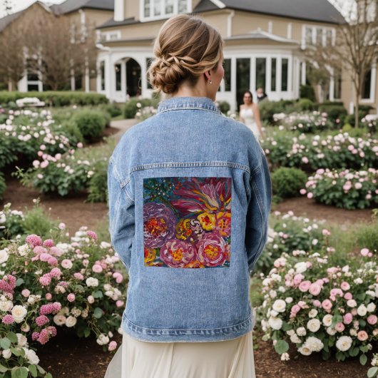 Bloemen denim jeans jas denim jacket (Huwelijk Achterkant)