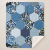 Bloemen, denim patchwork: blauw patroon. sherpa deken (Voorkant)