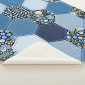 Bloemen, denim patchwork: blauw patroon. sherpa deken (3/4)