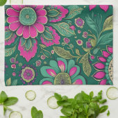 Bloemen Design Roze Groene Retro Classic Theedoek (Gevouwen)
