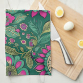 Bloemen Design Roze Groene Retro Classic Theedoek (Quarter Fold)