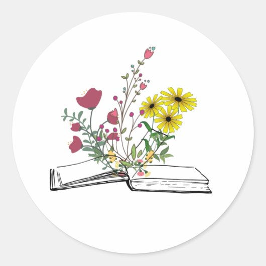 Bloemen die groeien uit boeken ronde sticker (Voorkant)