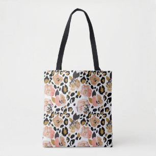 Bloemen, dierenprint, naadloos patroon. draagtas