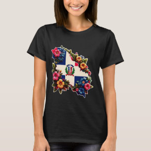 Bloemen Dominicaanse Republiek Kaart Vlag Vrouwen T-shirt