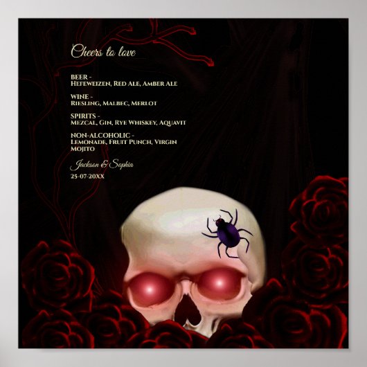 Bloemen donker moody gothic schedel drinken menu t poster (Voorkant)