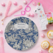 Bloemen Donkerblauw Toile de Jouy Douche Papieren Bordje (Feest)