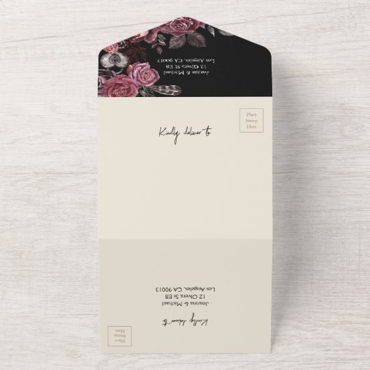 Bloemen donkere Rozen zwart gotische bruiloft All In One Uitnodiging (Buitenkant)