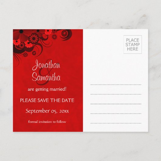 Bloemen Donkerrood Gothic Save The Date Briefkaart (Achterkant)